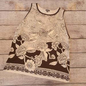 Illustrated Floral Ann Taylor XL Tank Brown White